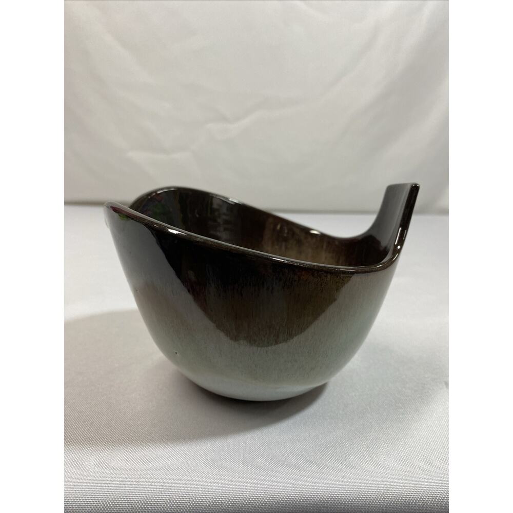 Peter Pots Pottery Rhode Island MCM Pitcher Bowl in Mahogany Brown with Blue